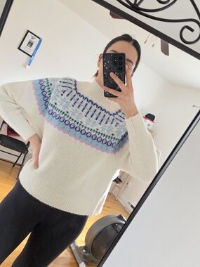 Old Navy Cream Fair Isle Yoke Crewneck Sweater with Pastel Accents
